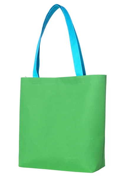 Yeşil izole klip ile beyaz arka plan üzerinde kumaş çanta alışveriş — Stok fotoğraf