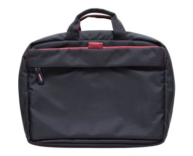 izole kırpma yolu ile beyaz arka plan üzerinde siyah dizüstü bilgisayar çantası