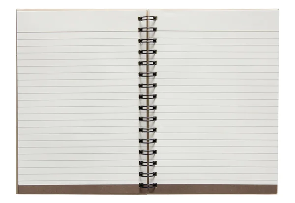 Caderno espiral aberto isolado no fundo branco com recorte — Fotografia de Stock