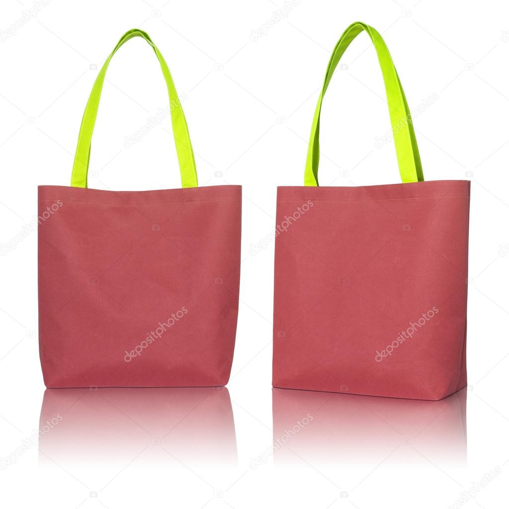 red shopping fabric bag on white background