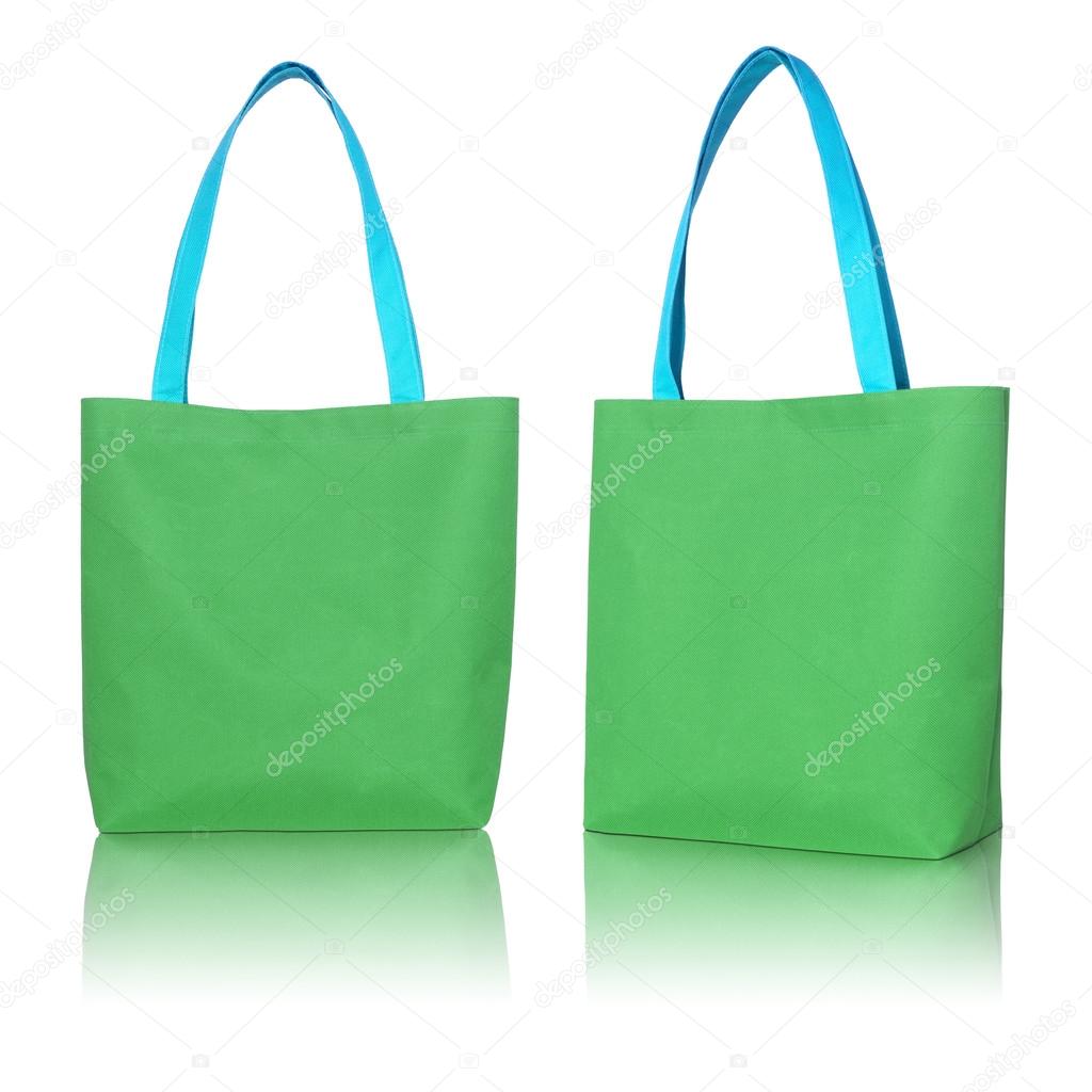 green shopping fabric bag on white background 