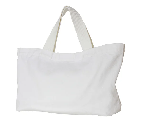 Bílá tkanina taška izolované na bílém pozadí s výstřižkem cesta — Stock fotografie
