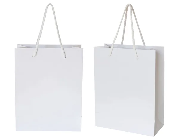 Bolsa de papel blanco aislada en blanco con camino de recorte —  Fotos de Stock