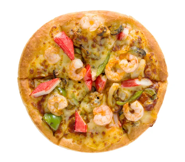 Deliciosa pizza con mariscos aislados en blanco con palmadita de recorte — Foto de Stock