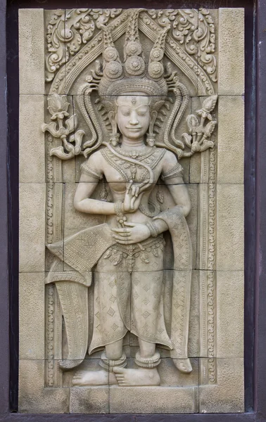 압사라 무 희 동상 돌 조각, 앙코르 와트, 캄보디아 — 스톡 사진