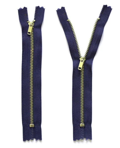 Blue zipper isolated on white — Stock Photo, Image