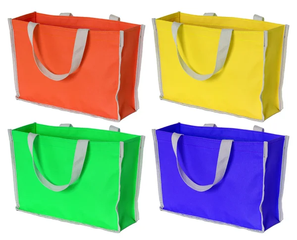 Conjunto de colorido bolso de compras aislado en blanco con recorte de alfombra —  Fotos de Stock