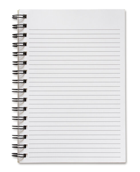 blank spiral notebook isolated on white background 
