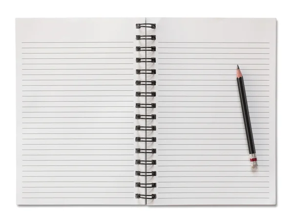 Caderno espiral em branco e lápis isolado em branco — Fotografia de Stock