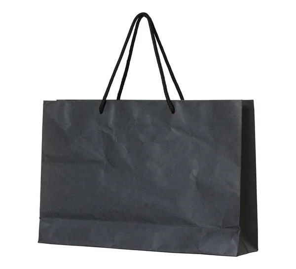 Black paper bag isolated on white with clipping path — Stock Photo, Image