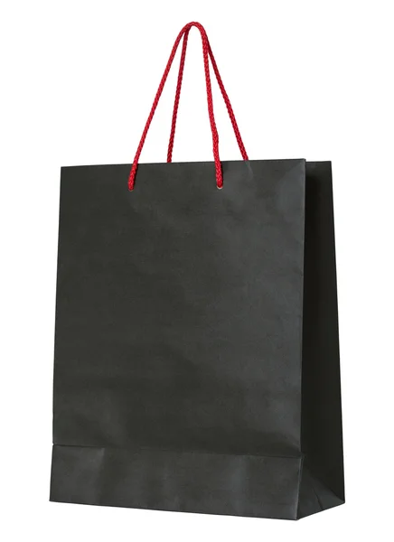 Black paper bag isolated on white with clipping path — Stock Photo, Image