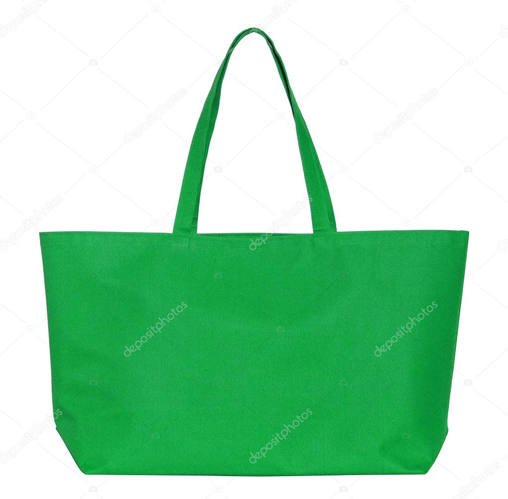 green fabric bag isolated on white with clipping path