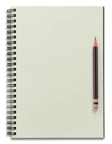 Spirál jegyzetfüzet és ceruza elszigetelt fehér — Stock Fotó