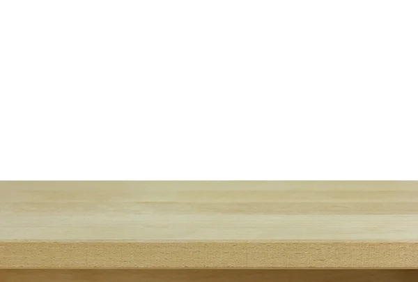 Пустой деревянный стол, изолированный на белый — стоковое фото