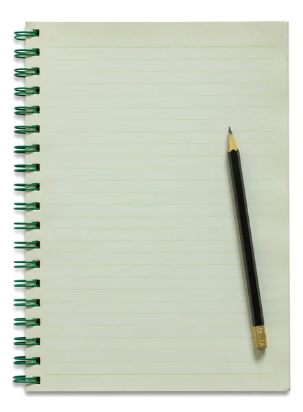 Caderno espiral e lápis isolado em branco — Fotografia de Stock