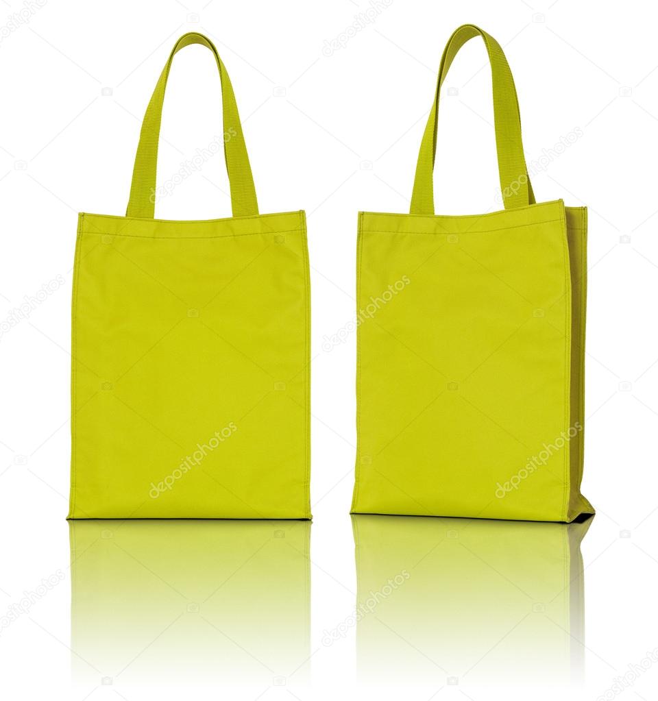 yellow fabric bag on white background