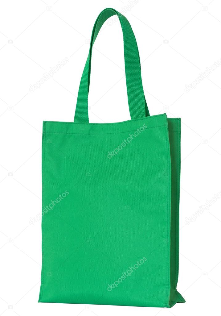 green shopping fabric bag isolated on white with clipping path