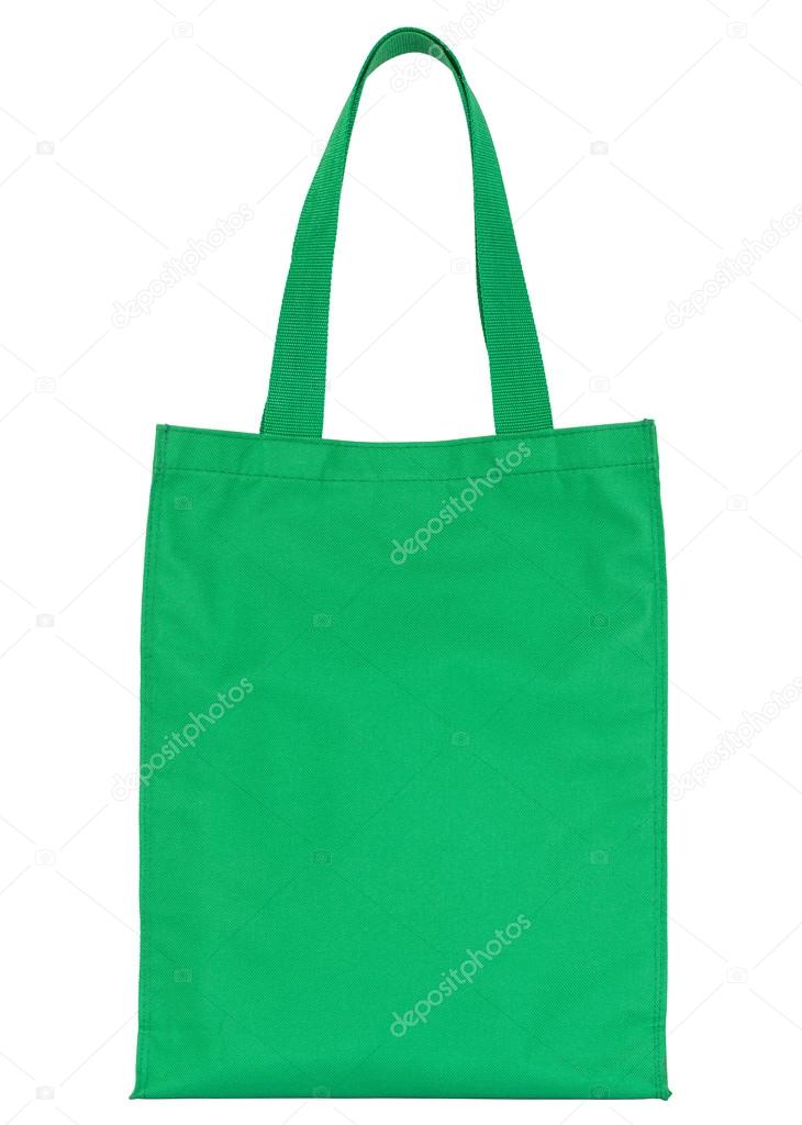 Green shopping fabric bag isolated on white