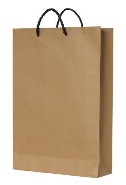 Kahverengi kağıt çanta beyaza izole edilmiş.