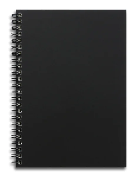 Notebook espiral preto em branco isolado no branco — Fotografia de Stock