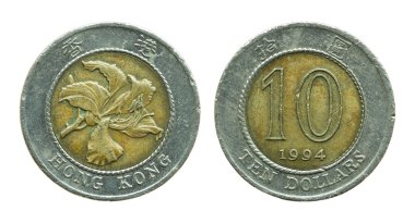 hong kong on dolar sikke üzerinde beyaz izole