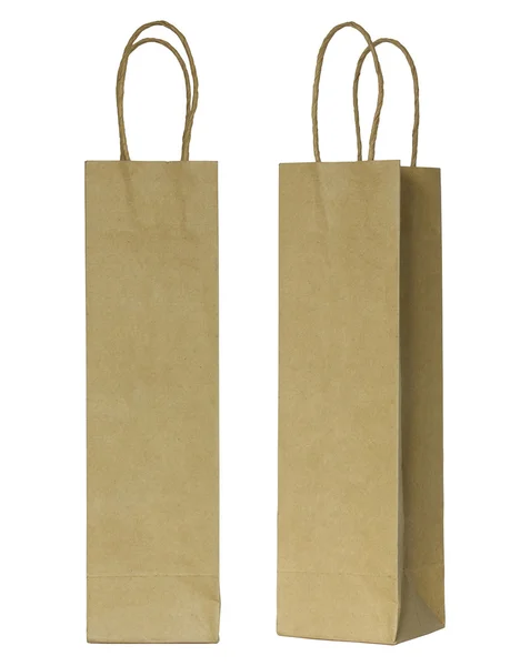 Brown paper bag for wine bottles isolated on white — Stock Photo, Image