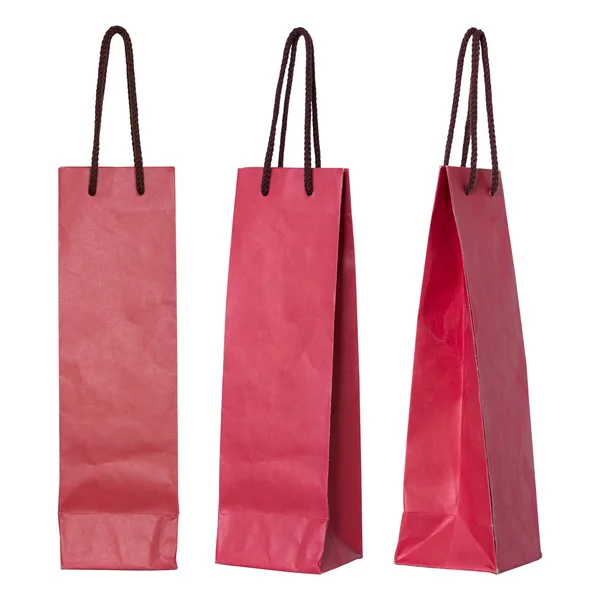 Red paper bag for wine bottles isolated on white — Stock Photo, Image