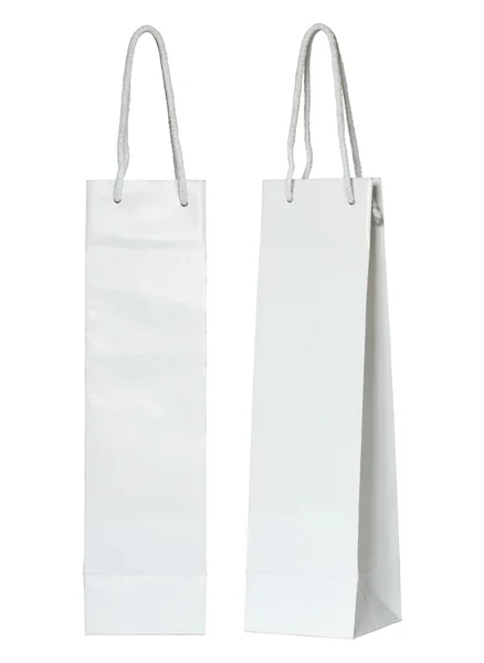 Saco de papel branco para garrafas de vinho isoladas em branco — Fotografia de Stock