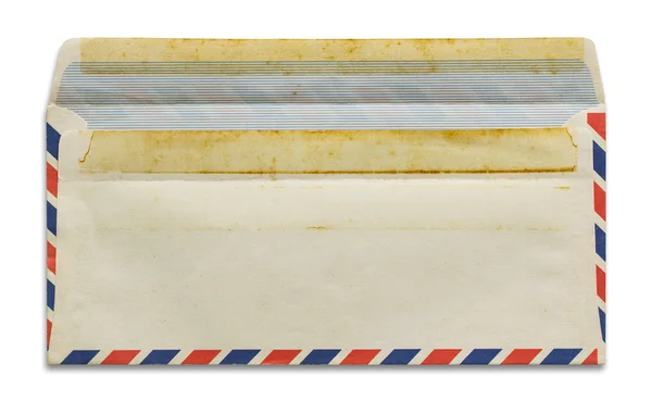 Aberto envelope de correio aéreo velho isolado no fundo branco — Fotografia de Stock