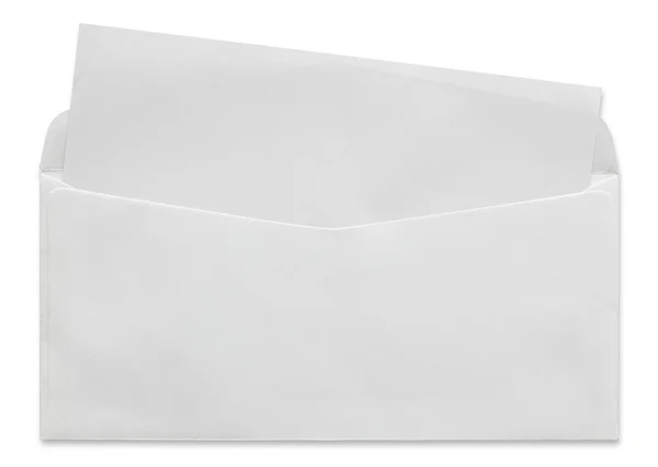 Envelope branco aberto com letra em branco isolado no backgrou branco — Fotografia de Stock