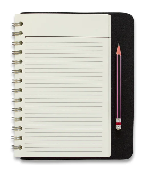 空白的螺旋记事本和孤立的白色背景上的铅笔 — 图库照片