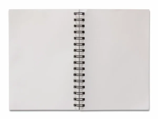 Caderno espiral aberto isolado em branco com caminho de recorte — Fotografia de Stock