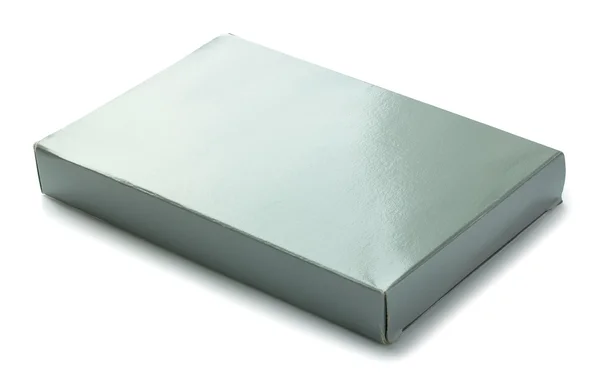 Leere graue Papierschachtel isoliert auf weißem Hintergrund — Stockfoto