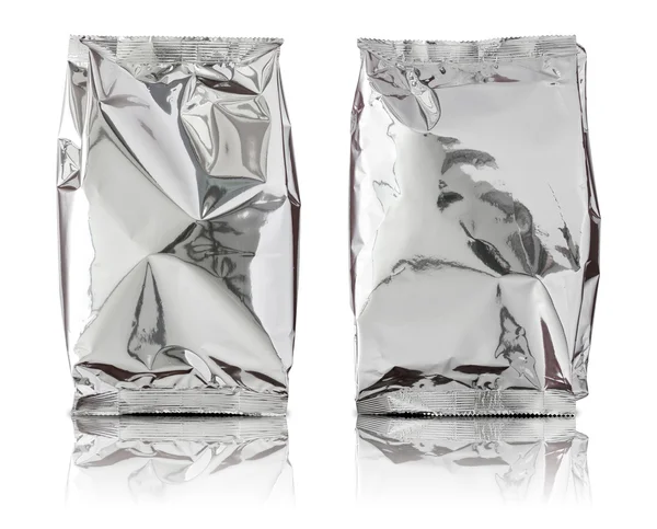 Σύνολο φύλλων αλουμινίου πακέτο τσάντα που απομονώνονται σε λευκό φόντο — Φωτογραφία Αρχείου