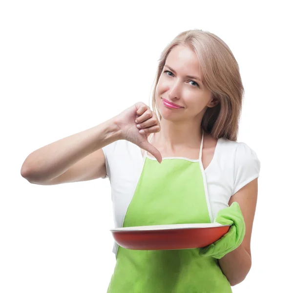 Hermosa mujer sosteniendo un plato para una deliciosa comida aislada en w — Foto de Stock