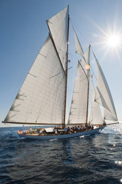 Gamla segelbåt under en regatta på panerai classic yac — Stockfoto