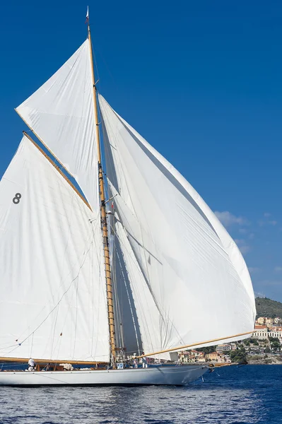 Gamla segelbåt under en regatta på panerai classic yac — Stockfoto