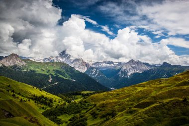 Trentino 'daki Dolomiti Dağı' ndaki manzara ormanı.