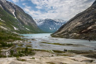 Norveç 'in dağlık buzulunun aydınlık manzarası