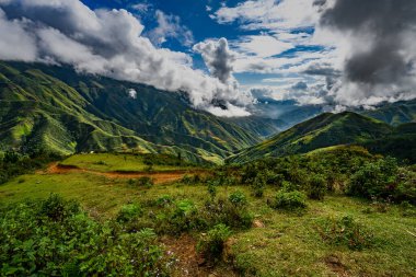 Güzel vadideki dağ yolu. Ha Giang bölgesi. Vietnam