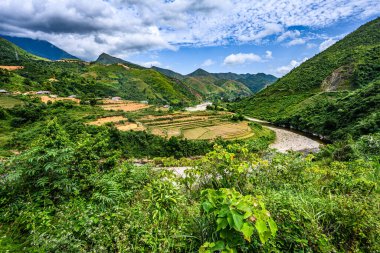 Güzel vadideki dağ yolu. Ha Giang bölgesi. Vietnam