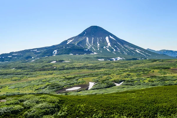 Vista Panorâmica Cidade Petropavlovsk Kamchatsky Vulcões Vulcão Koryaksky Vulcão Avacha — Fotografia de Stock