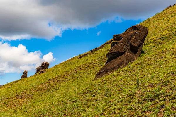 Paskalya Adası Ndaki Rano Raraku Volkanı Ndaki Moai Heykelleri Rapa — Stok fotoğraf