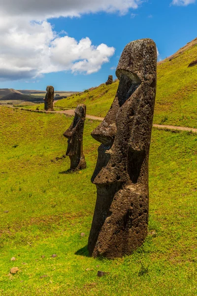Statues Moai Dans Volcan Rano Raraku Sur Île Pâques Parc — Photo
