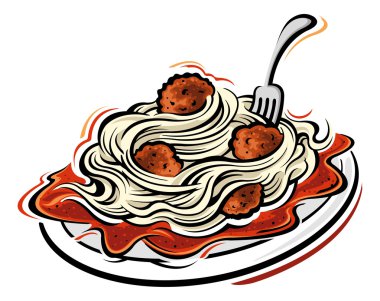 Spagetti ve köfte çizimi