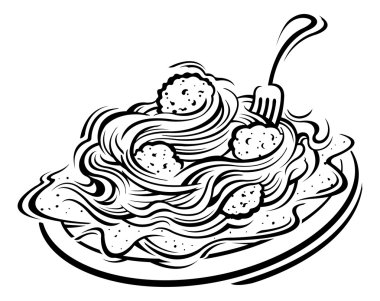 Spagetti ve köfte çizimi