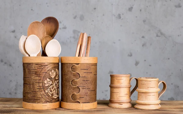 Utensílios de cozinha de madeira. — Fotografia de Stock