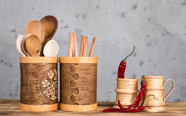 Utensílios de cozinha de madeira. — Fotografia de Stock