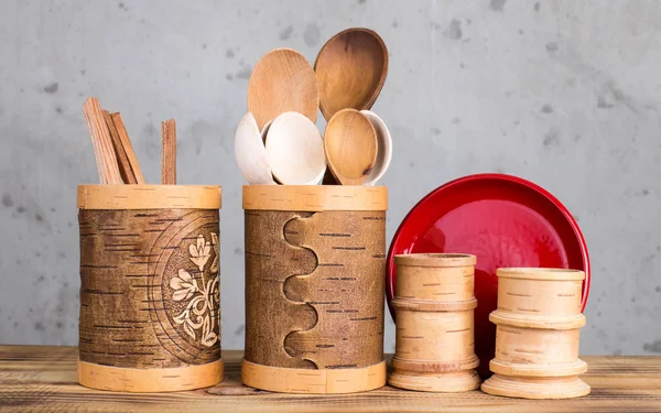 Utensílios de cozinha de madeira. — Fotografia de Stock