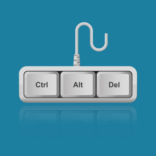 Ctrl, Alt, Del klavye tuşları arkaplan vektör illüstrasyonunda izole edilmiş, bilgisayarı yeniden başlatmak için kısayol.